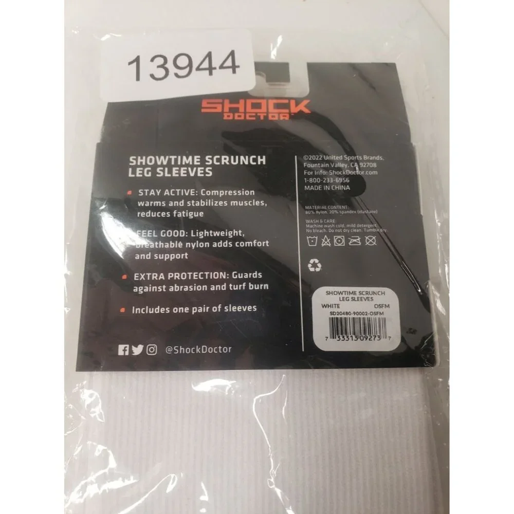 Shock Doctor Showtime Scrunch Leg Sleeves Adult White OSFM Compression NEW Pair
